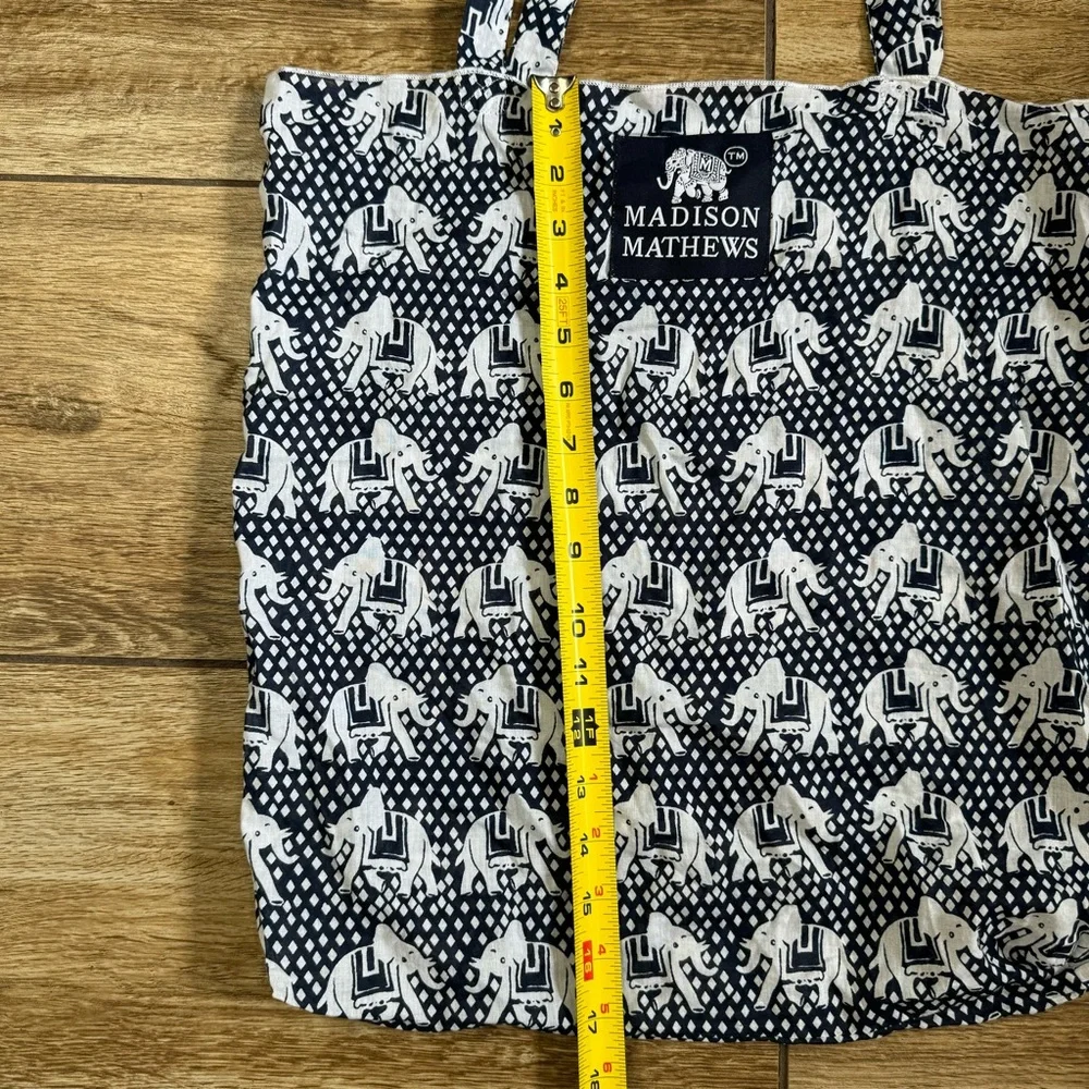 Madison Mathews Elephant Packable Tote Boho Bag Cloth Shoulder Bag Blue White